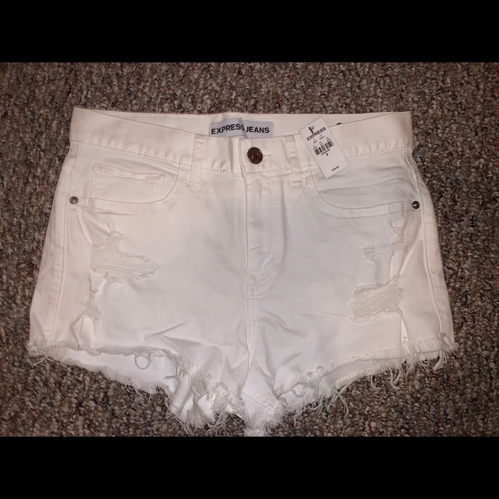 Express high rise white denim shorts